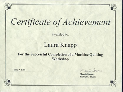 Machine quilting certificate